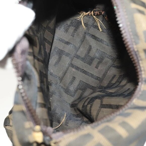 FENDI Zucca Canvas Hand Bag Leather 2 Set Light Blue Black Brown Auth 132508 - Picture 14 of 15